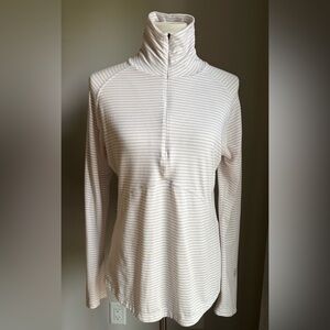 Indygena Striped 1/4 Zip Pullover Long Sleeve Top In White/Tan Size L